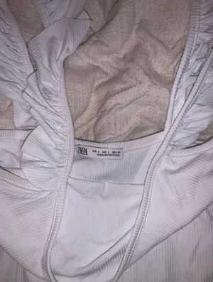 ZARA White Ribbed Bodysuit W Ruffle Straps thumbnail 3