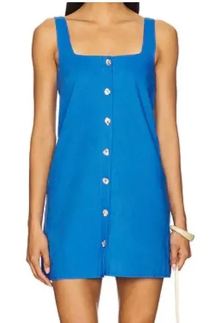 SNDYS Shelley Button Up Square Neck Mini Dress Blue XS thumbnail 1