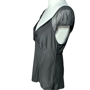 Bisou Bisou Intimates Black v - Neck Top with Sheer Details Sz Large thumbnail 6