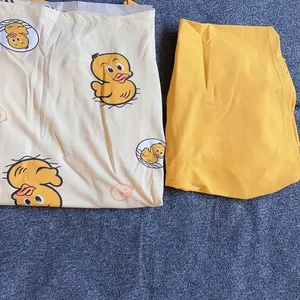 Short Sleeve Pajama Set Women Size s‎ Yellow New Cartoon Duck Print Loungewear thumbnail 6