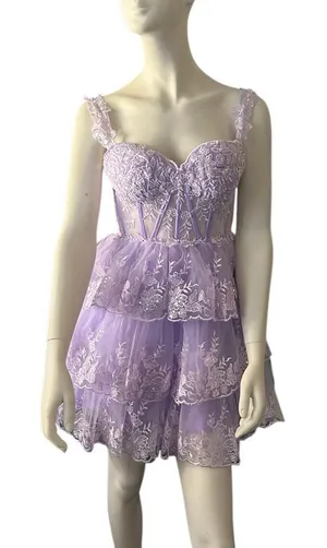 Sweetheart Neck Tiered Ruffle Hem Dress Purple 0 NWT thumbnail 1