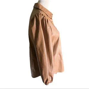 Marc New York Puff Sleeve Camel Faux Leather Button Blouse XS Boho Whimsy Classy thumbnail 2