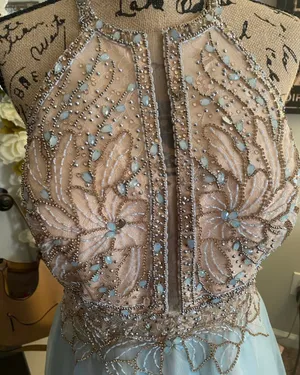David’s Bridal Blue Beaded Gown thumbnail 2
