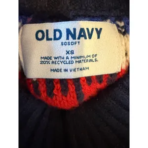 Old Navy So Soft Fair Isle Sweater Women XS Navy Blue‎ Red Mock Neck Nordic Knit thumbnail 7
