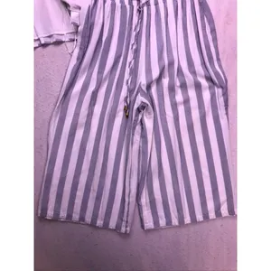 Allie Rose 2 Piece Set Women Small Blue White Striped Crop Top Pants AT5831 thumbnail 8