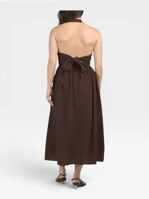 NWT Joie Brown Linen Blend Halter Bow Tie Back Midi Dress Small thumbnail 3