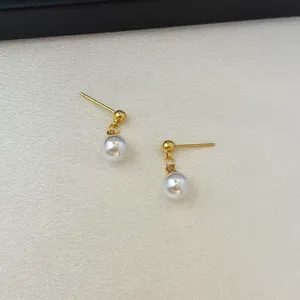 8mm White Pearl Dangle Drop Earrings for Women thumbnail 2