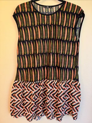 Zara MEDIUM Boho Tunic Top Sleeveless Blouse Black Coral Patterned Ruffle Hem thumbnail 2