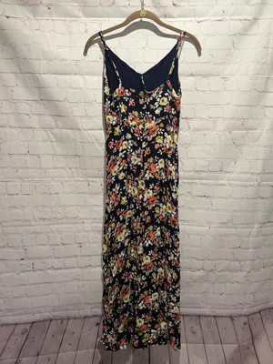 Lulus Navy Maxi Dress with‎ Coral & Cream Floral Print Woman’s Size Medium thumbnail 2