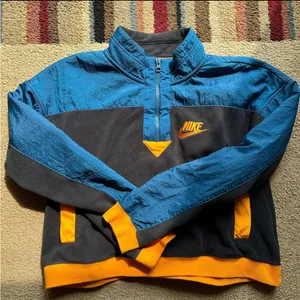 Nike Blue and Black Cropped Quarter-Zip Sweatshirt thumbnail 1