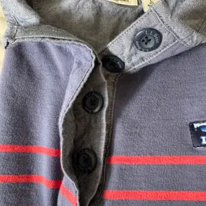 LL Bean Sweatshirt Katahdin Logo Cotton Stripe Henley‎ Pullover Navy Red L Rugby thumbnail 8
