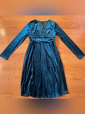 NWT Dress Day Teal Velvet Fit & Flare Dress L Holiday Party Event Cocktail Dress thumbnail 2