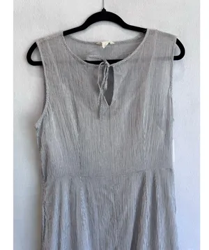 Caslon Striped Cotton Midi Dress Gray White Sleeveless Ruffle Summer M coastal thumbnail 6