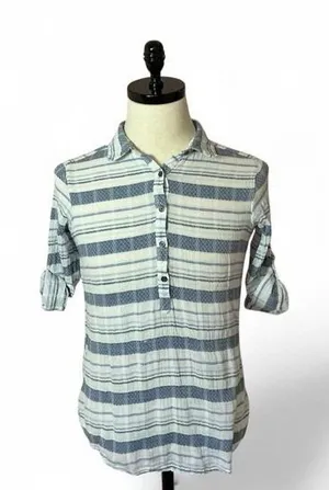 Columbia Fisherman Women's Striped Button Up Roll Tab Shirt Small‎ thumbnail 1