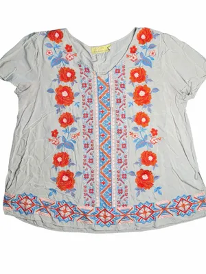 How Very Loved Floral Embroidered Boho Peasant Blouse Size L thumbnail 3