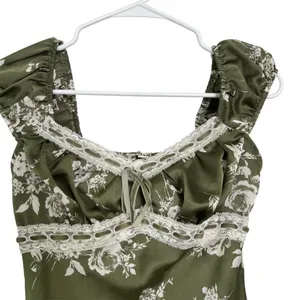 Inspired Hearts Green Floral Velvet Lace Sweetheart Midi Dress Size Small thumbnail 8