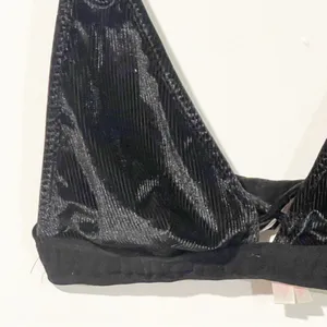 Victorias Secret Pink Size Medium Black Velvet Ribbed Deep‎ V Bralette thumbnail 2