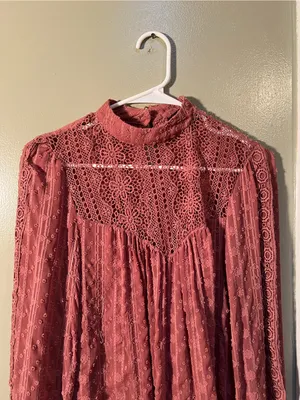 Hazel Women’s Size Small Blouse Long Sleeve Mock Neck Crochet Swiss Dot Metallic thumbnail 2