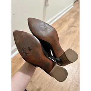 Cole Haan | Black Leather Slingback‎ Block Heel Pointed Toe Pumps Shoe, Size 9.5 thumbnail 6