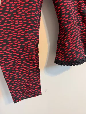 Reformation Red Black Printed Lace Trim Button Front Blouse Top Size 4 thumbnail 5