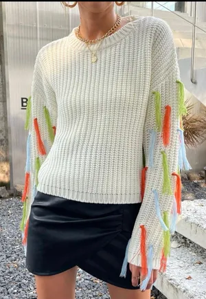Tassel Cream Sweater Multiple Size M thumbnail 3
