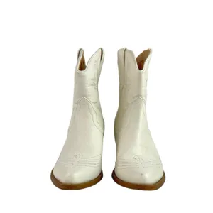 Stylish S White Pointed Toe Stitched Western Cowboy Ankle Boots Booties Size 6.5 thumbnail 2