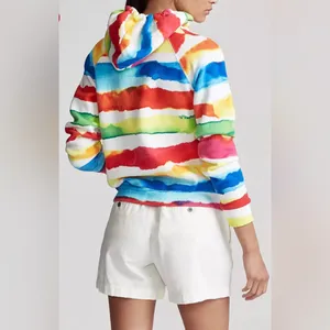 Ralph Lauren Watercolor Striped Rainbow Tie Dye Hoodie Size Large *no string thumbnail 3