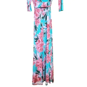 Pink Blue Floral Wrap Maxi Dress Plus Size 3X Stretchy Belted Easter Wedding thumbnail 8