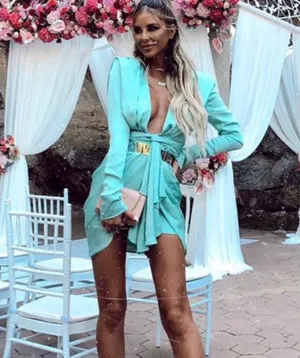 House Of CB PASCALE aqua drape mini dress. thumbnail 2