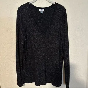 Old Navy Women's Gold‎ Metallic Long Sleeve Sweater Size Large V-Neck thumbnail 8