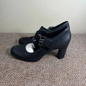 Ecco Matte Black Leather Heals Mary Janes Womens Sz 40 US 9-9.5 Grunge Goth thumbnail 3
