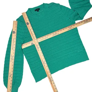 J.Crew Teal Open Knit Cotton Blend Sweater Large Pullover Crewneck Green thumbnail 8