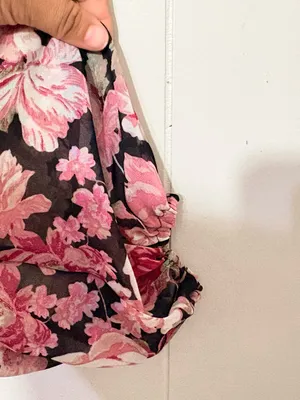 Bardot Floral Wrap Maxi Dress Ruffle Side Slit Black Pink Size M thumbnail 4