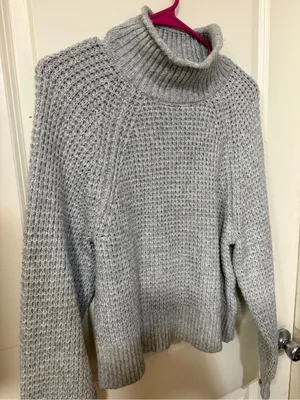 American Eagle Outfitters Light Gray Waffle Turtleneck Sweater thumbnail 3