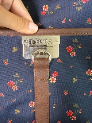 Navy Floral Travel Weekender Bag with Brown Trim thumbnail 3