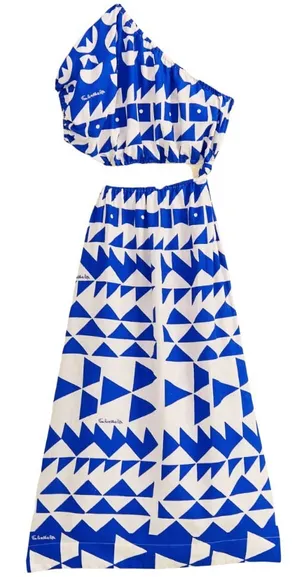 NWOT Farm Rio Linen-Blend Pitta Tiles Off-White One Shoulder Maxi Dress Size S thumbnail 3