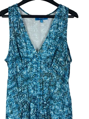 Derek Lam Blue Ocean Wave Maxi Dress Resort Beachy Ruched Empire Sleeveless M thumbnail 3