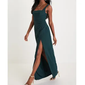 NEW Lulus Glamorous Disposition Emerald Green Square Neckline Ruched Maxi Dress thumbnail 3