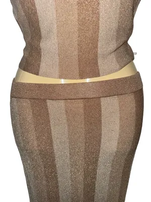 Forever 21 Shimmery Taupe and Beige Striped skirt Set thumbnail 3