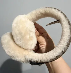 UGG Earmuffs Sheepskin‎ Wool Foldable Winter Earflaps Mens Womens Buckle Brown L thumbnail 1