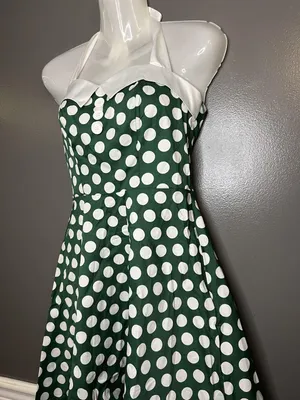 Dressystar Dress Womens Small Green Polka Dot Halter Fit & Flare Retro 50s thumbnail 4