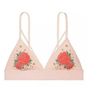 PINK Victoria's Secret Bralette Sz Small Peach Floral Embroidered‎ Star Mesh NEW thumbnail 4