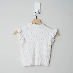 Vestique Cropped Sweater Vest Top Ruffle Cap Sleeves Pompom Jacquard Mock Neck M thumbnail 5