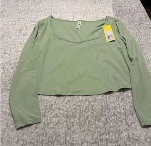 All in Motion Women's Cropped Long Sleeve Square Neck‎ Top Sage Green Size 1X thumbnail 1