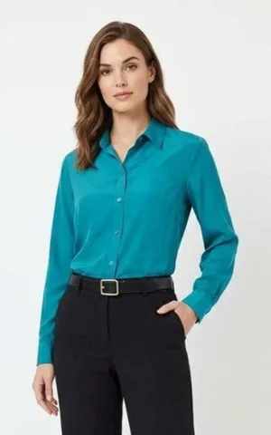 Jones New York Collection Teal Blue Long Sleeve Button Up Top Blouse 12 thumbnail 1