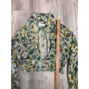 Anthropologie Floral Twist Front Crop Top Balloon Sleeve Smocked Womens Medium thumbnail 5