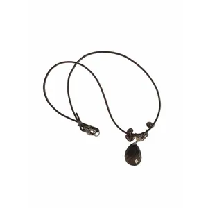 Handcrafted Sterling Silver Smoky Quartz & Peacock Pearl Leather Cord Necklace thumbnail 8