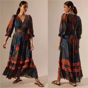 Anthropologie x Farm Rio Puff Sleeve Maxi Dress Size Small thumbnail 7