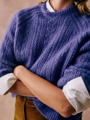 Sézane Scarlett Kid Mohair Wool Blend Cable Knit Jumper Sweater Purple Size XS thumbnail 4