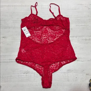 INC International Concepts Sexy Lace Underwire Thong Bodysuit Red thumbnail 5